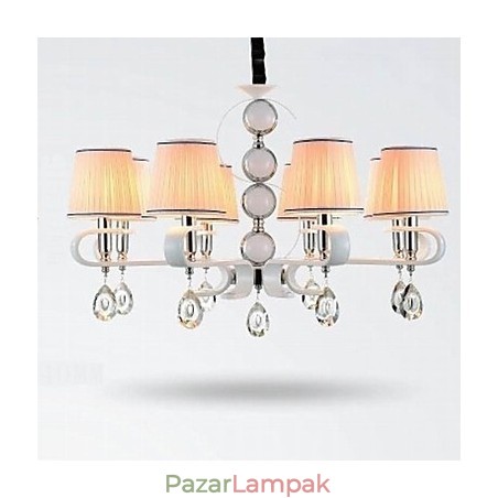 Fabric Chandelier 8 Light High Grade lámpa fehér jade ezüst gyűrű Fabric Chandelier 8 Light High Grade lámpa fehér jade ezüst gyűrű