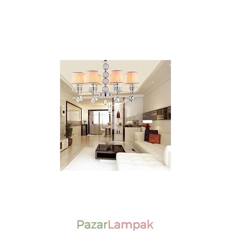Fabric Chandelier 8 Light High Grade lámpa fehér jade ezüst gyűrű