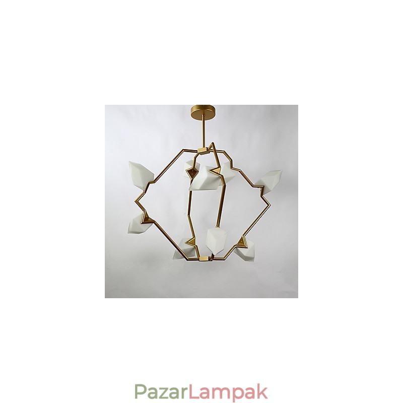 Kilenc fényű postmodern fém üveg őszibarack csillár lámpával a kantin díszítő függőlámpával