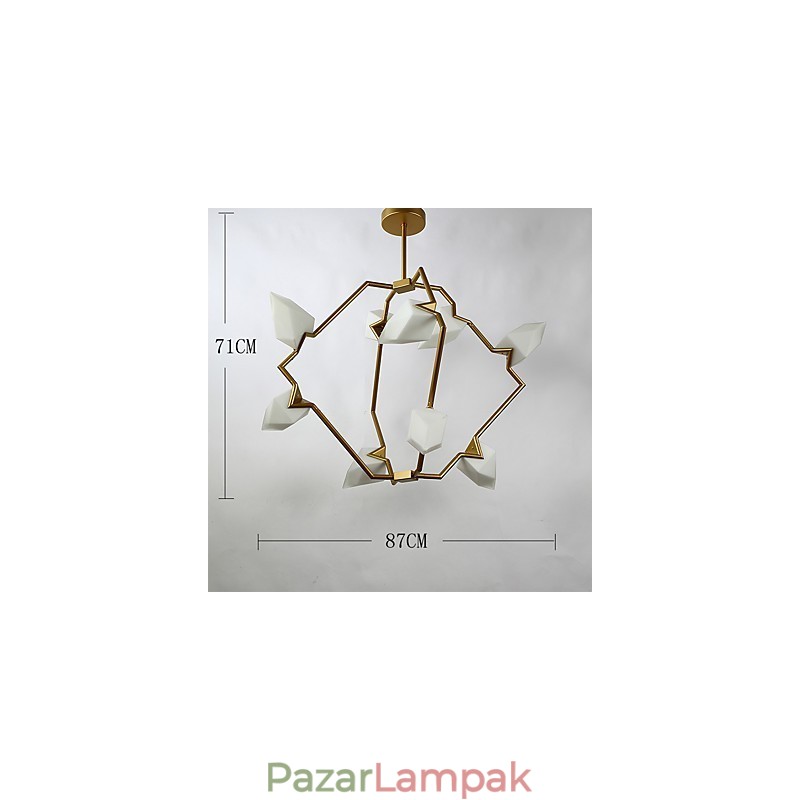 Kilenc fényű postmodern fém üveg őszibarack csillár lámpával a kantin díszítő függőlámpával