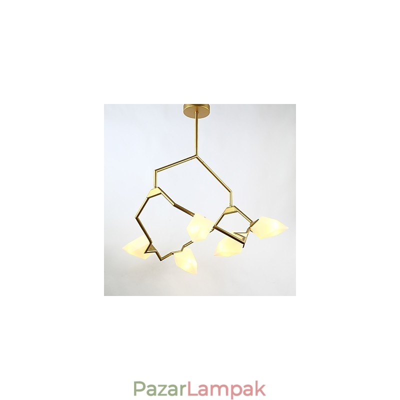 Öt fényű posztmodern fém üveg őszibarack csillár lámpával a kantin díszítő függőlámpával
