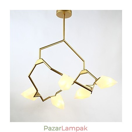 Öt fényű posztmodern fém üveg őszibarack csillár lámpával a kantin díszítő függőlámpával Öt fényű posztmodern fém üveg őszibarack csillár lámpával a kantin díszítő függőlámpával