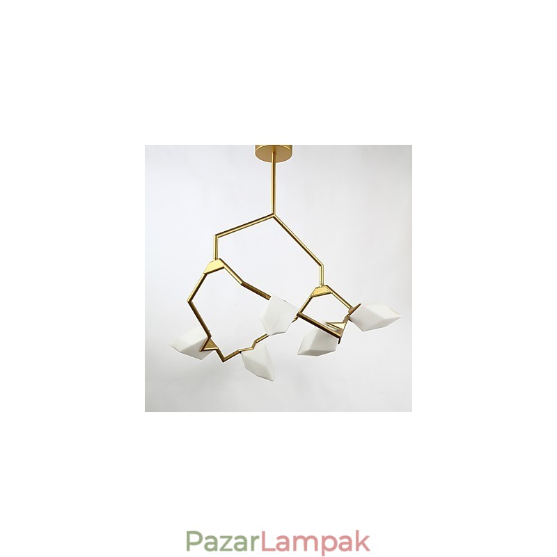 Öt fényű posztmodern fém üveg őszibarack csillár lámpával a kantin díszítő függőlámpával