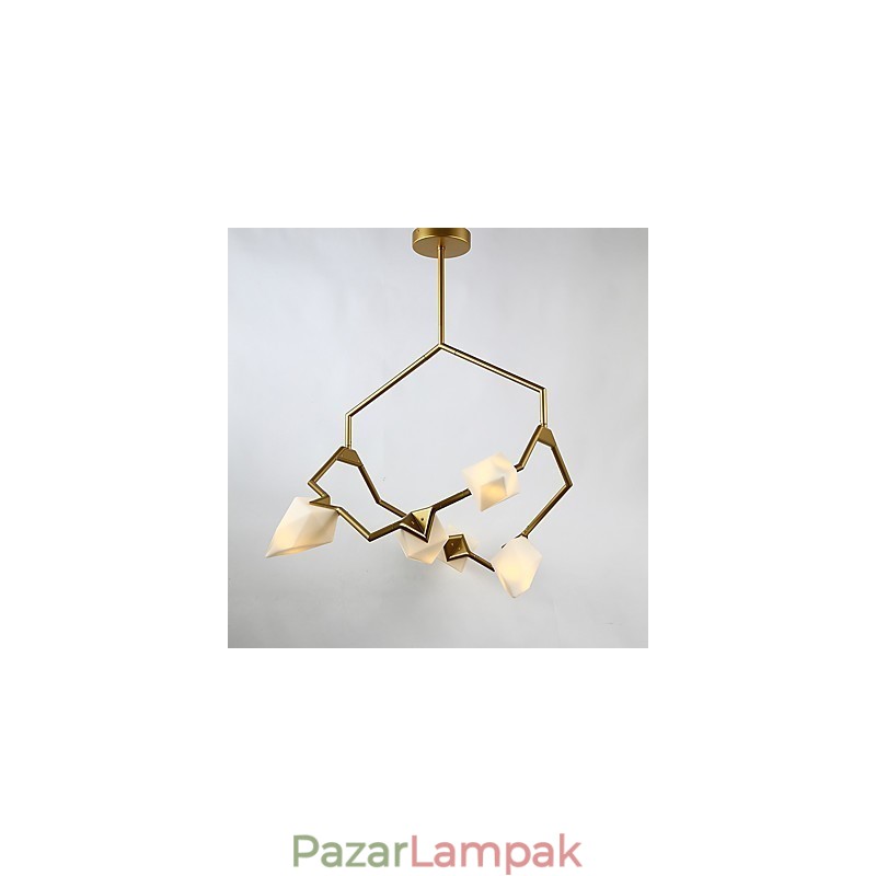 Öt fényű posztmodern fém üveg őszibarack csillár lámpával a kantin díszítő függőlámpával