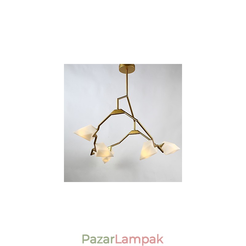 Öt fényű posztmodern fém üveg őszibarack csillár lámpával a kantin díszítő függőlámpával