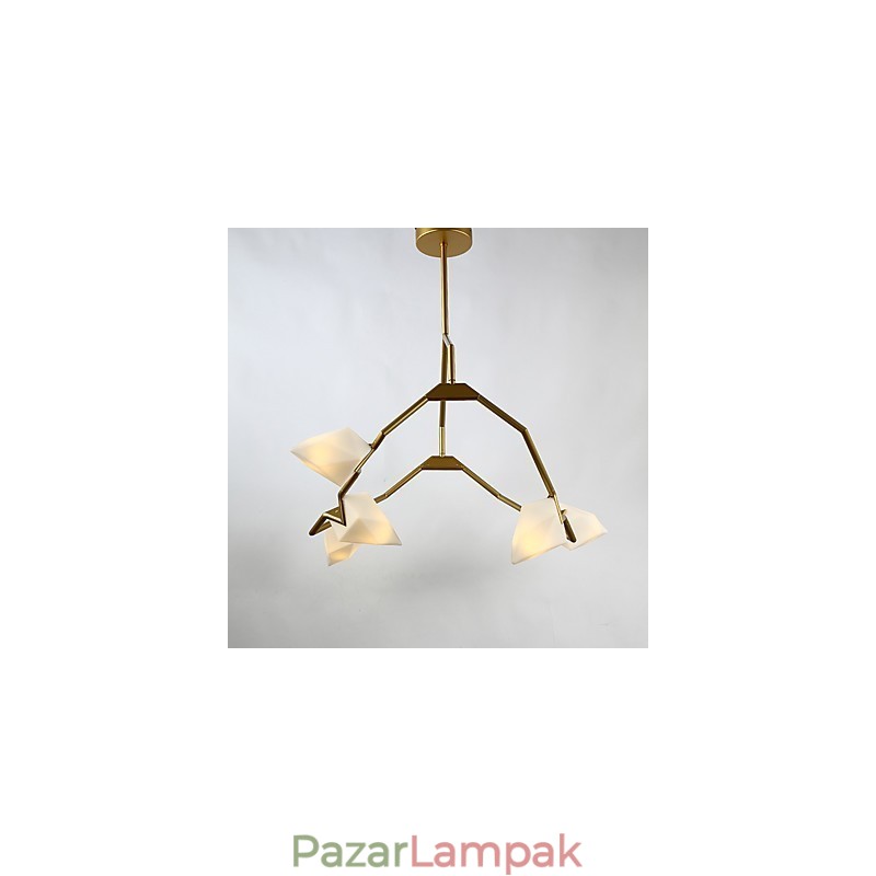 Öt fényű posztmodern fém üveg őszibarack csillár lámpával a kantin díszítő függőlámpával