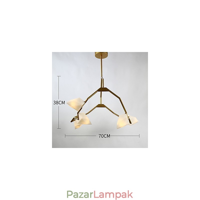 Öt fényű posztmodern fém üveg őszibarack csillár lámpával a kantin díszítő függőlámpával