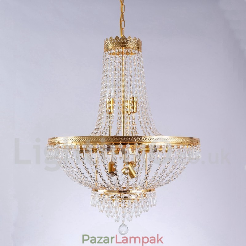 Hagyományos klasszikus galvanizált funkció a Crystal Mini Style fém 9 izzós csillárhoz