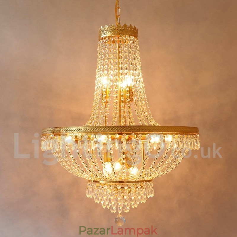 Hagyományos klasszikus galvanizált funkció a Crystal Mini Style fém 9 izzós csillárhoz