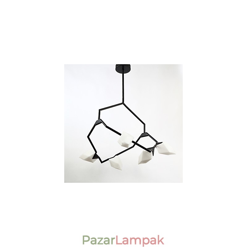 Öt fényű posztmodern fém üveg őszibarack csillár lámpával a kantin díszítő függőlámpával