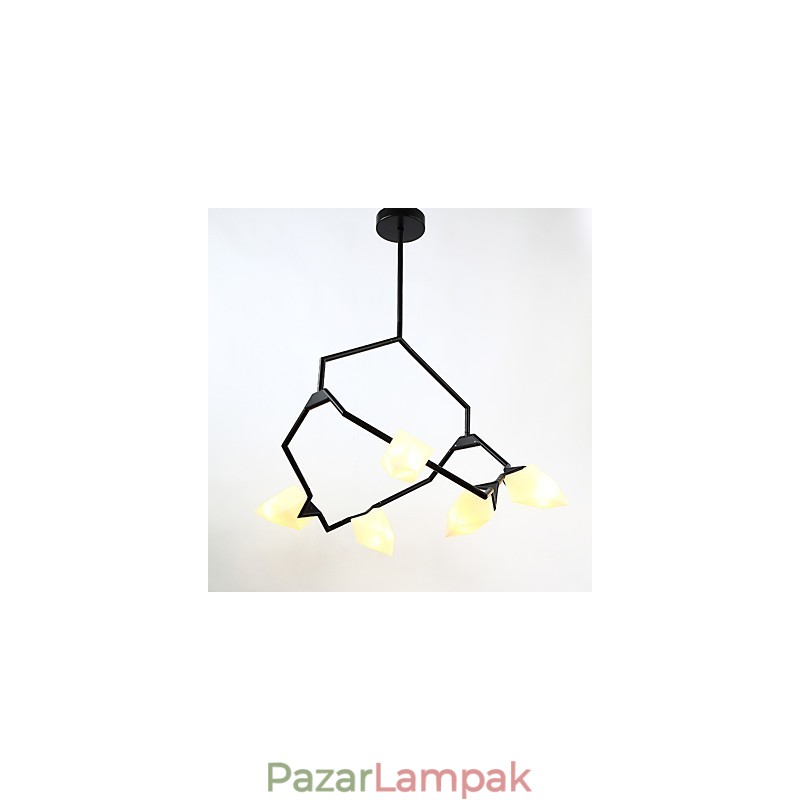 Öt fényű posztmodern fém üveg őszibarack csillár lámpával a kantin díszítő függőlámpával