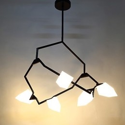 Öt fényű posztmodern fém üveg őszibarack csillár lámpával a kantin díszítő függőlámpával
