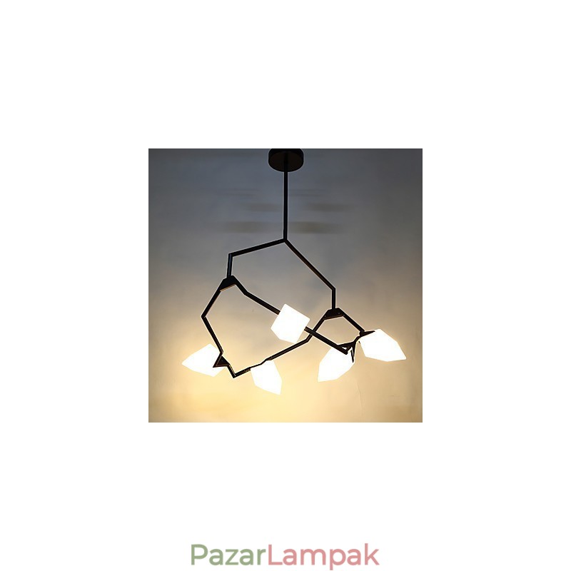 Öt fényű posztmodern fém üveg őszibarack csillár lámpával a kantin díszítő függőlámpával