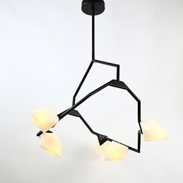 Öt fényű posztmodern fém üveg őszibarack csillár lámpával a kantin díszítő függőlámpával