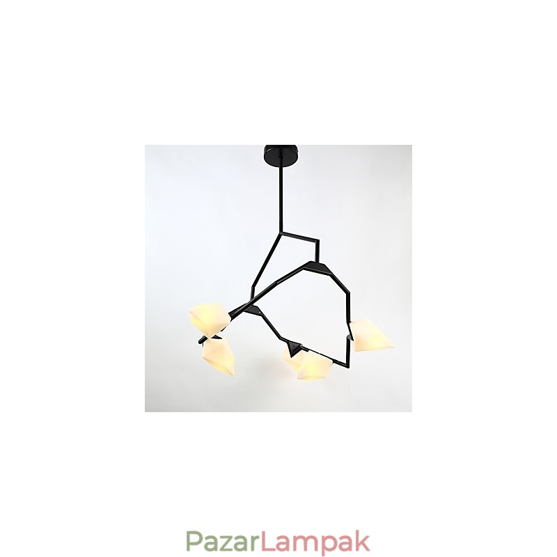 Öt fényű posztmodern fém üveg őszibarack csillár lámpával a kantin díszítő függőlámpával