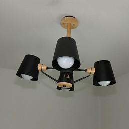 4 Világos, több színű Macaron Wood Vintage festmény, fém csillár