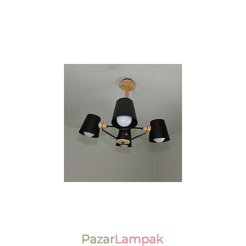 4 Világos, több színű Macaron Wood Vintage festmény, fém csillár
