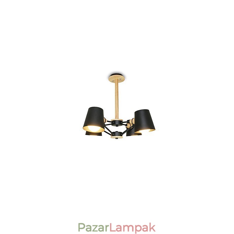 4 Világos, több színű Macaron Wood Vintage festmény, fém csillár