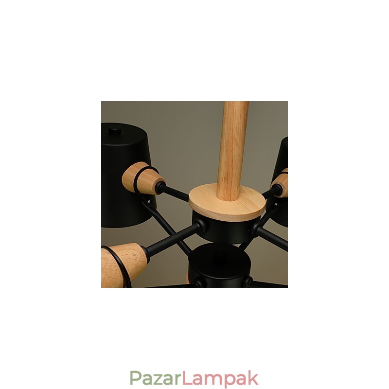 4 Világos, több színű Macaron Wood Vintage festmény, fém csillár