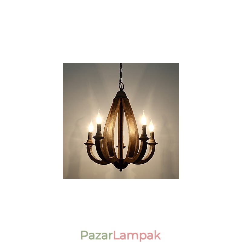 Vintage festés funkció Mini stílusú fa bambusz csillár lámpa a díszítő függőlámpa