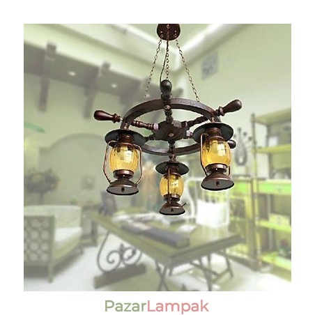 Retro festmény fa bambusz csillár