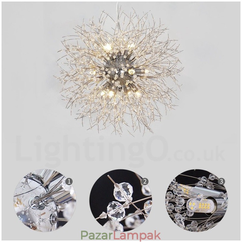 Firework Globe Dandelion Chrome jellemző kristály fém csillár
