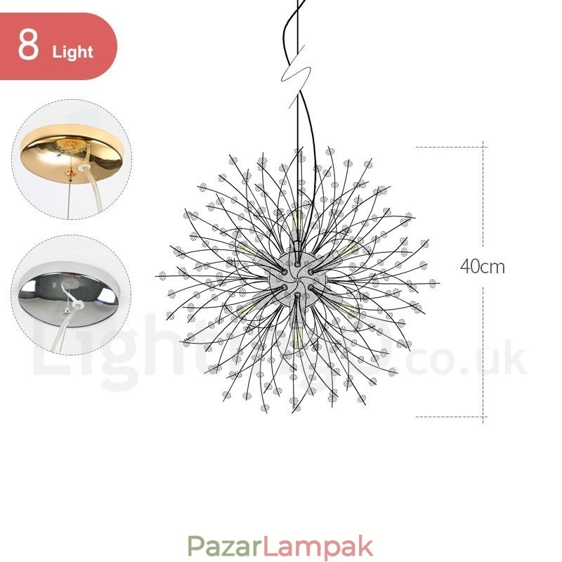Firework Globe Dandelion Chrome jellemző kristály fém csillár