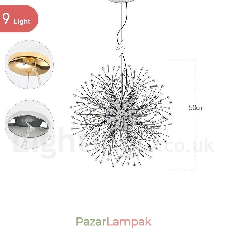 Firework Globe Dandelion Chrome jellemző kristály fém csillár