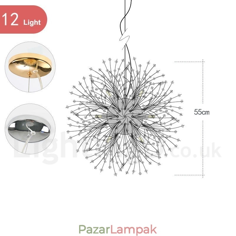 Firework Globe Dandelion Chrome jellemző kristály fém csillár