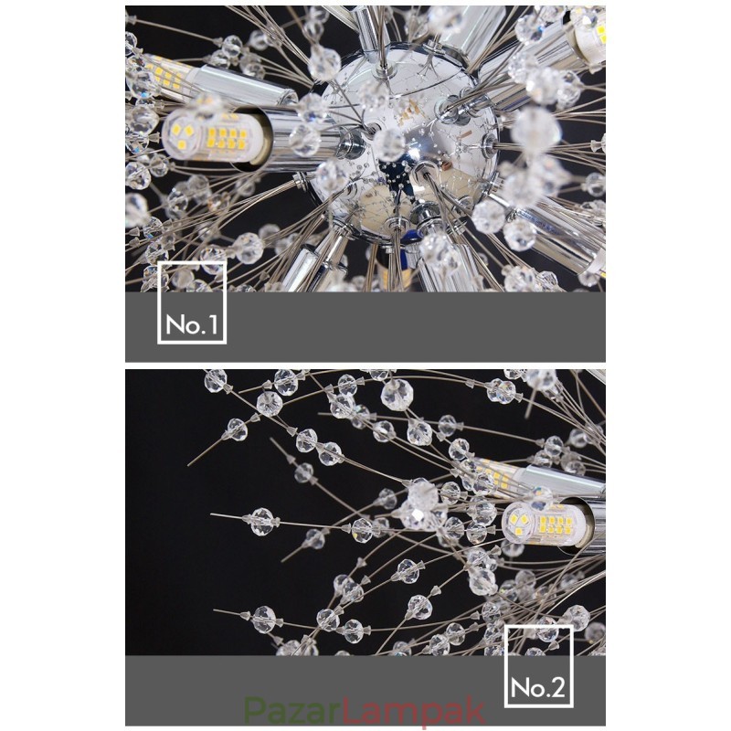 Firework Globe Dandelion Chrome jellemző kristály fém csillár