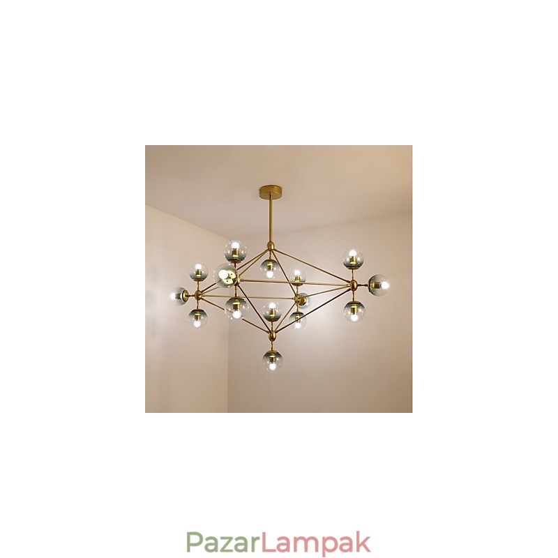 Tizenöt fényű, posztmodern európai stílusú Modo fém üveg függőlámpa az előtér díszítése ipari csillár lámpa