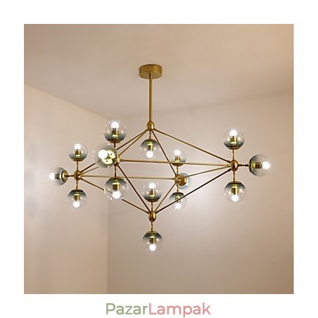 Tizenöt fényű, posztmodern európai stílusú Modo fém üveg függőlámpa az előtér díszítése ipari csillár lámpa