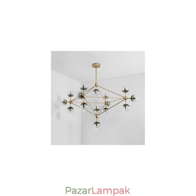 Tizenöt fényű, posztmodern európai stílusú Modo fém üveg függőlámpa az előtér díszítése ipari csillár lámpa