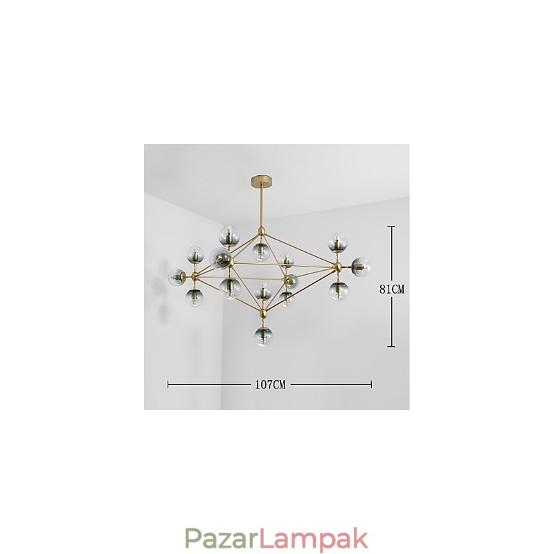 Tizenöt fényű, posztmodern európai stílusú Modo fém üveg függőlámpa az előtér díszítése ipari csillár lámpa