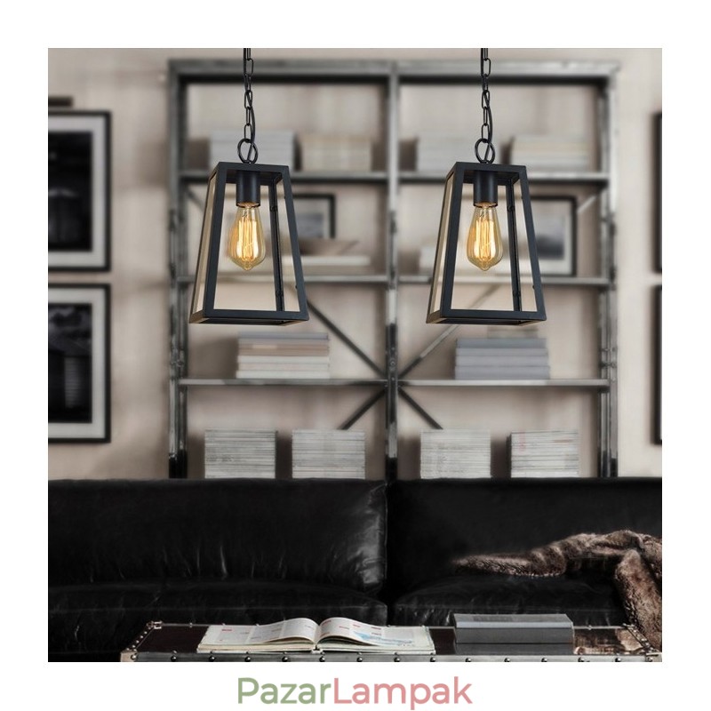 Vintage fém függőlámpa üveg ernyővel