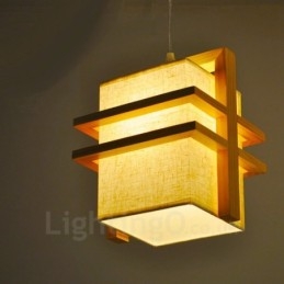 1 Light Wood Retro Vintage függőlámpa szövet ernyővel