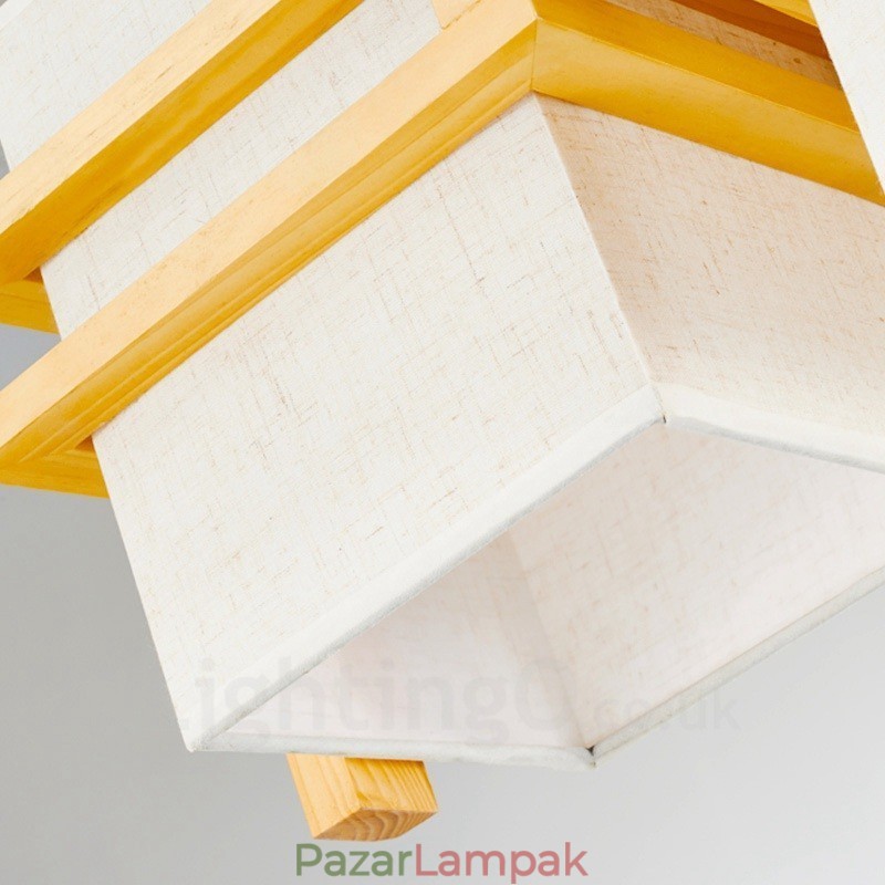 1 Light Wood Retro Vintage függőlámpa szövet ernyővel