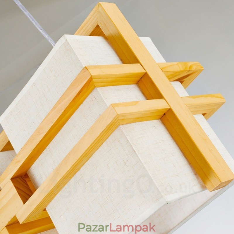 2 Light Wood Retro Vintage függőlámpa szövet ernyővel
