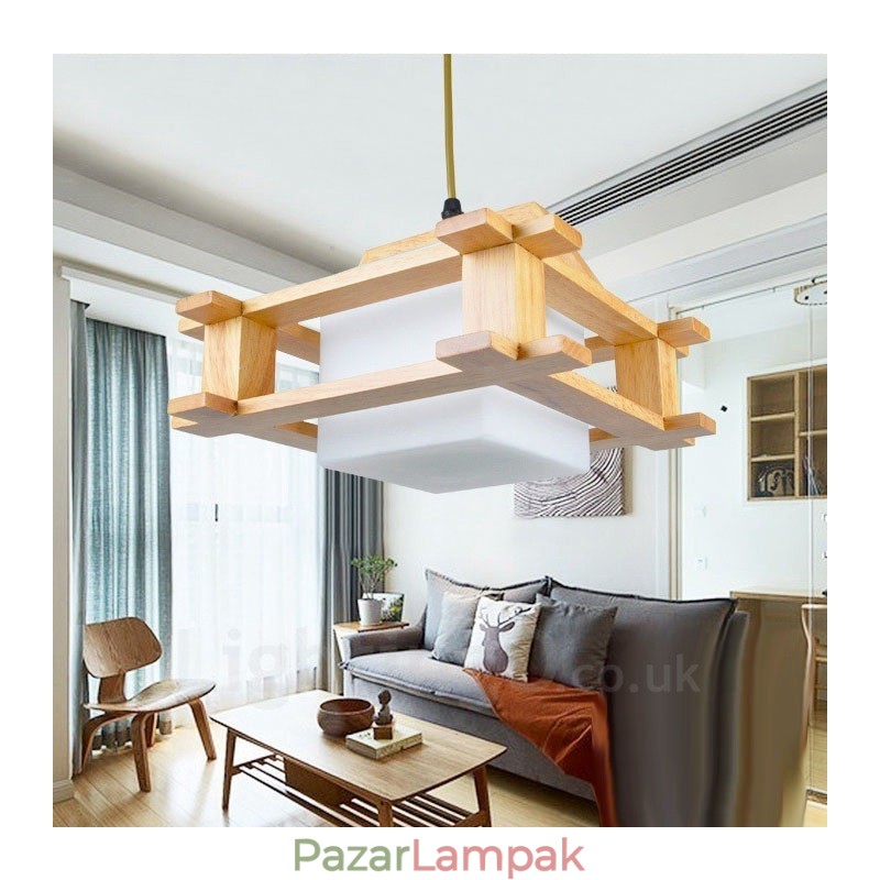 1 Világos fa Modern kortárs skandináv stílusú függőlámpa üvegernyővel