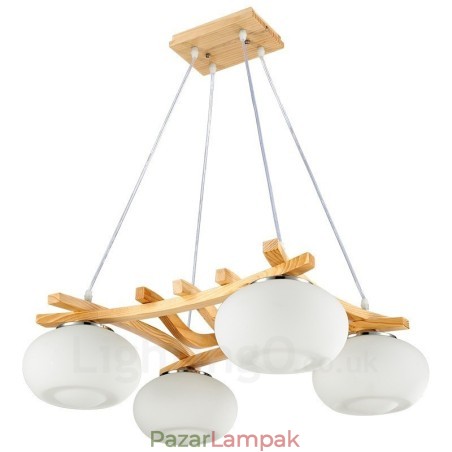 4 Világos fa rusztikus Lodge függőlámpa üvegernyővel