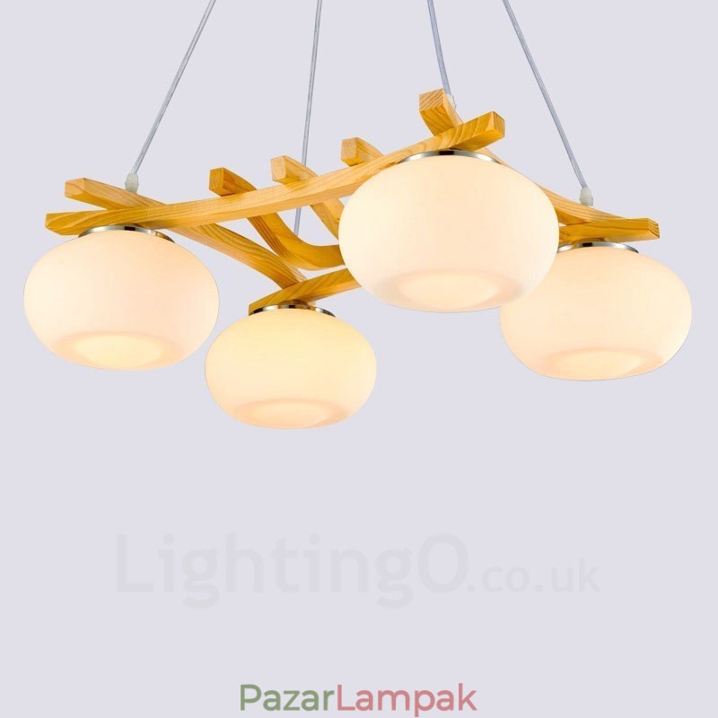 4 Világos fa rusztikus Lodge függőlámpa üvegernyővel