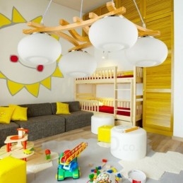 4 Világos fa rusztikus Lodge függőlámpa üvegernyővel