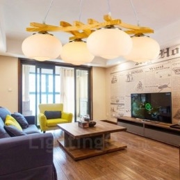 4 Világos fa rusztikus Lodge függőlámpa üvegernyővel