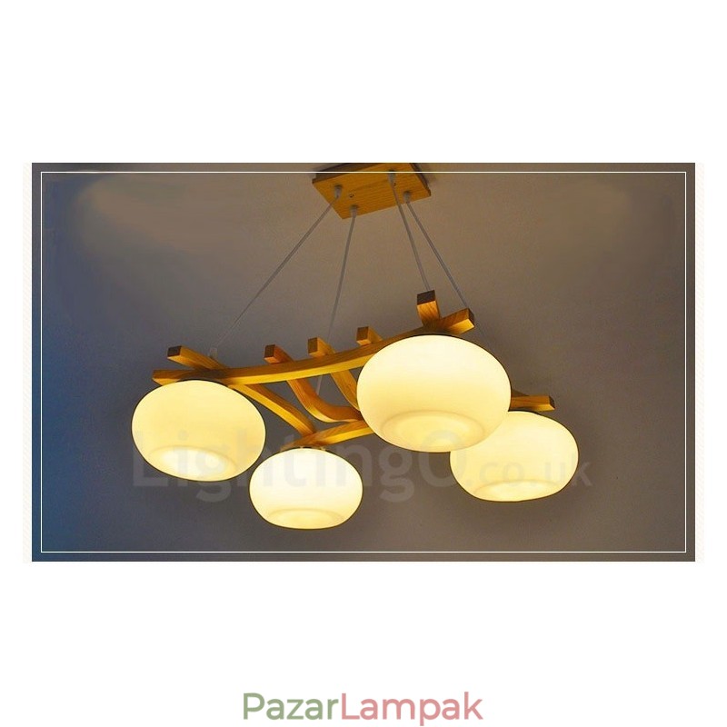 4 Világos fa rusztikus Lodge függőlámpa üvegernyővel