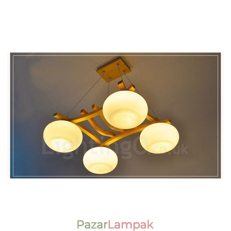 4 Világos fa rusztikus Lodge függőlámpa üvegernyővel