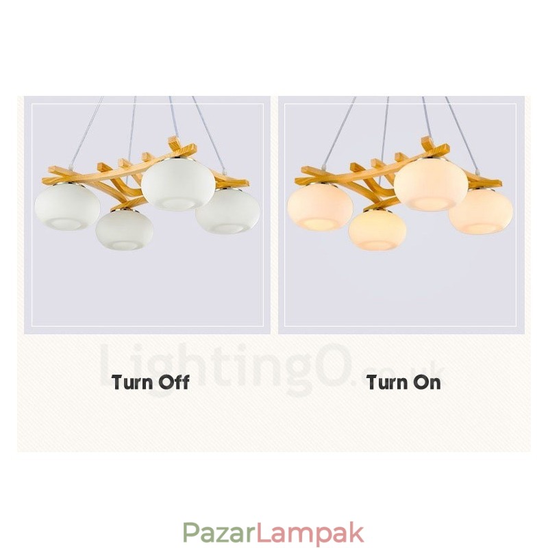 4 Világos fa rusztikus Lodge függőlámpa üvegernyővel