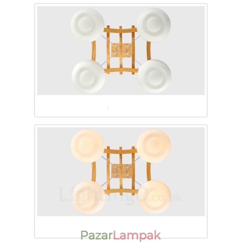 4 Világos fa rusztikus Lodge függőlámpa üvegernyővel