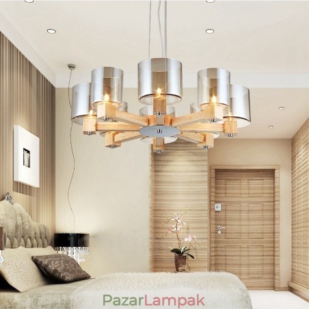8 Világos fa Modern kortárs skandináv stílusú függőlámpa üvegernyővel 8 Világos fa Modern kortárs skandináv stílusú függőlámpa üvegernyővel