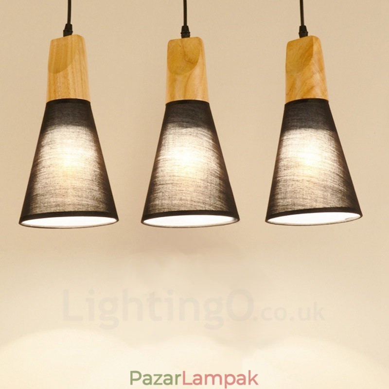 3 Light Wood Modern, modern függőlámpa szövet ernyővel