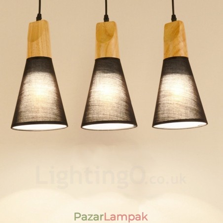 3 Light Wood Modern, modern függőlámpa szövet ernyővel 3 Light Wood Modern, modern függőlámpa szövet ernyővel